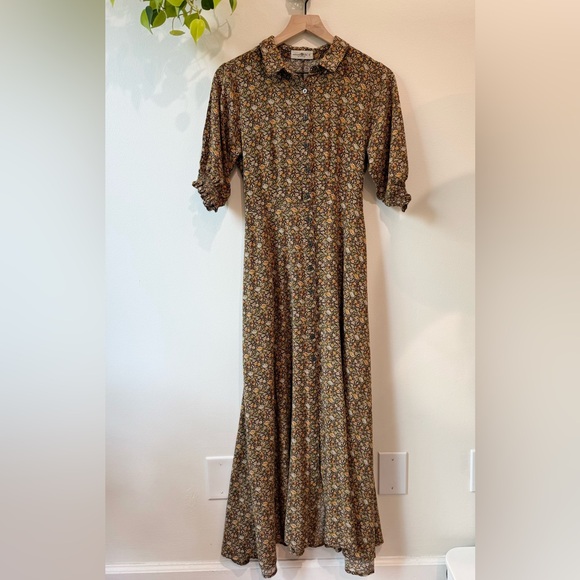 NATURAL LIFE Dresses & Skirts - Natural Life Brown Floral Button Front Dress Boho Midi Prairie Cottagecore Sz S